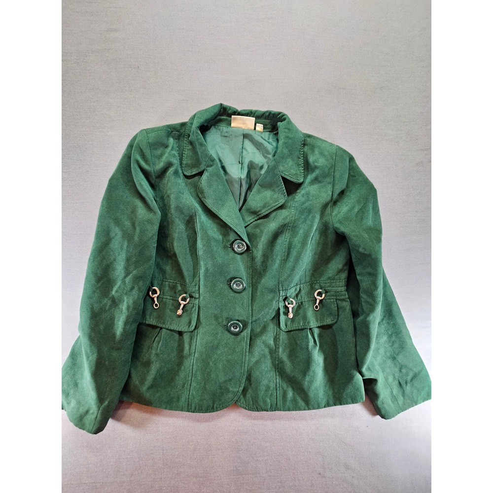 Studio Works Forest Green Faux Suede Blazer Jacket Womens Size 14 Pocket Accents